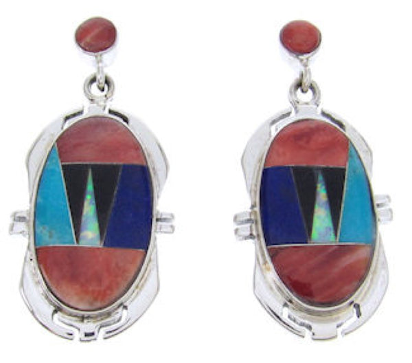 Lapis Opal Multicolor Sterling Silver Post Dangle Earrings NS33202